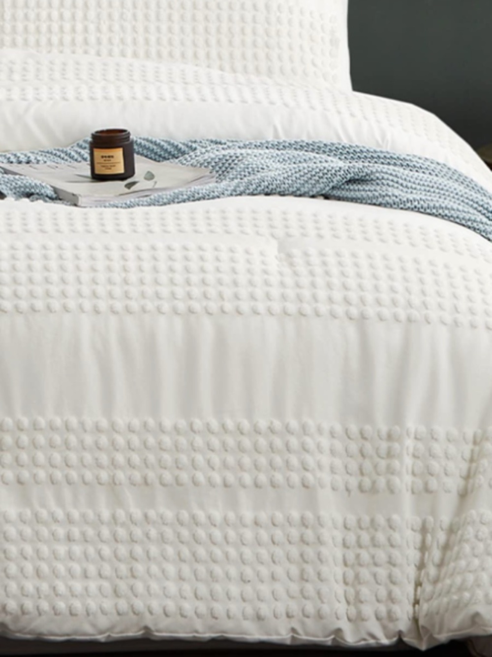 West Elm 100% Cotton Candlewick King Duvet Cover White Pom Stripe Design $289